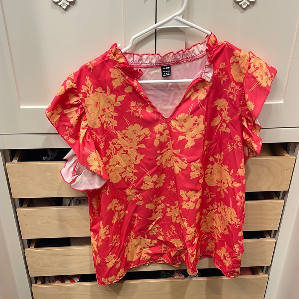 Hot Pink and Yellow Floral Blouse